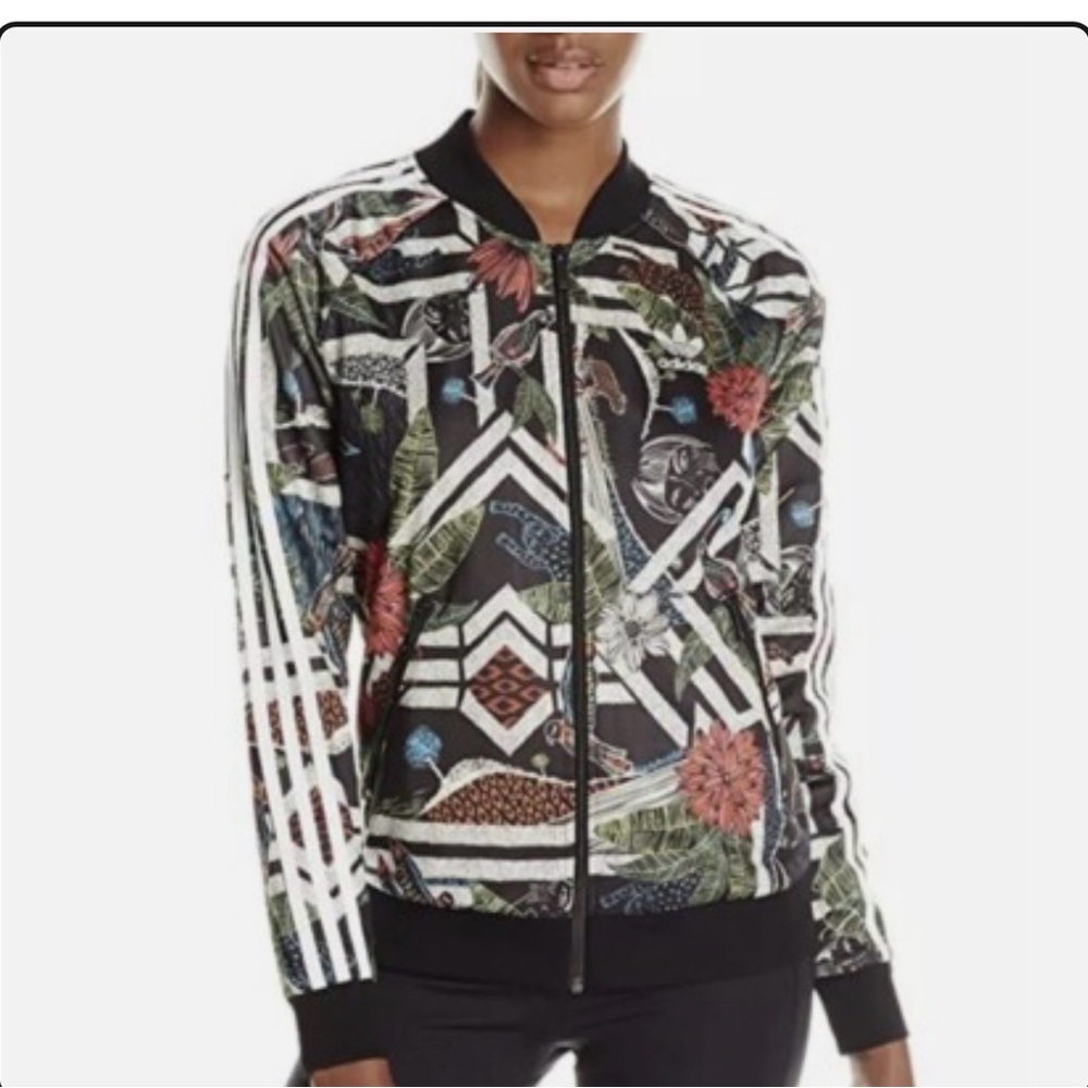 adidas Black Floral & Geometric Print Bomber Jacket